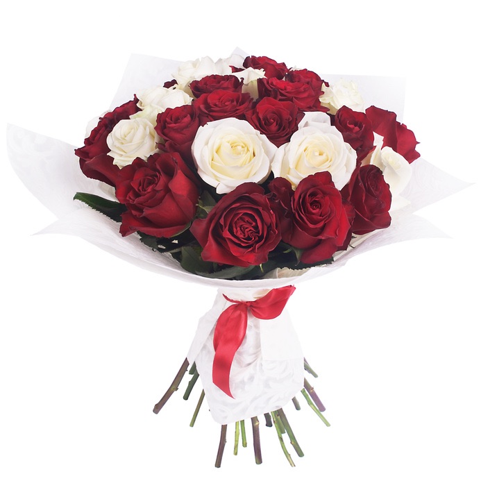 bouquet of white and red roses